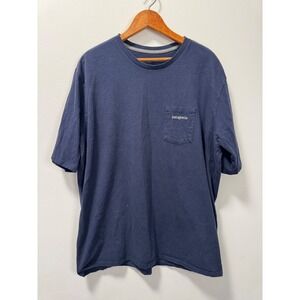Patagonia Responsibili-Tee Mens XXL Navy Blue Pocket Mountain Graphic T-Shirt